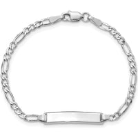 14K White Gold Polished Semi-Solid Figaro Link ID Bracelet for Baby/Child - Engravable 5.5" Length by Oro Pregiato