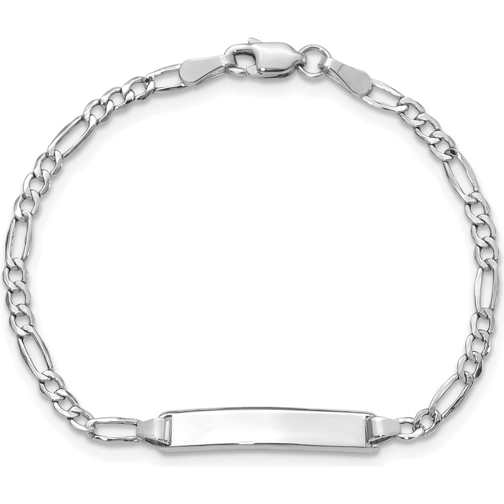 14K White Gold Polished Semi-Solid Figaro Link ID Bracelet for Baby/Child - Engravable 5.5" Length by Oro Pregiato