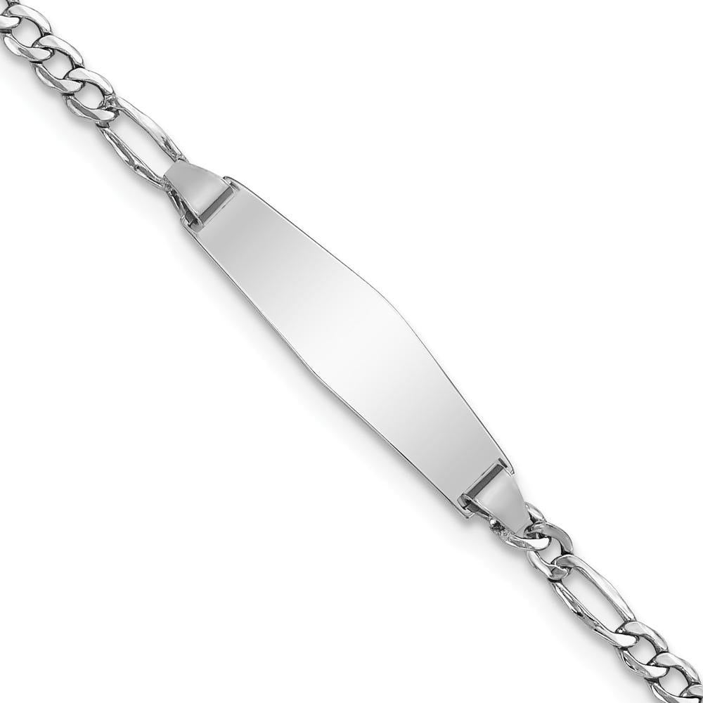14K White Gold Polished Semi-Solid Figaro Link ID Bracelet for Baby/Child with Engravable Plate - 6" Length by Oro Pregiato