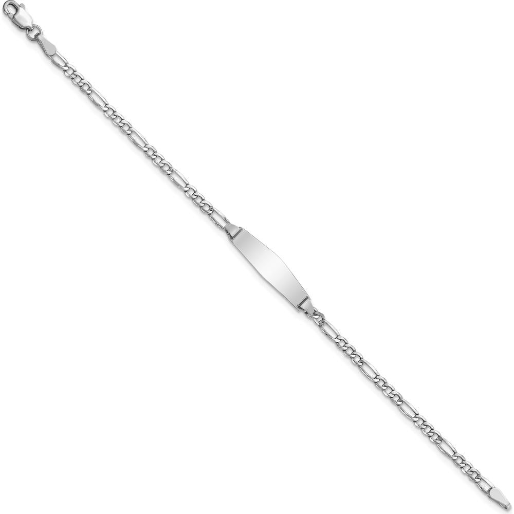 14K White Gold Polished Semi-Solid Figaro Link ID Bracelet for Baby/Child with Engravable Plate - 6" Length by Oro Pregiato