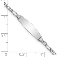 14K White Gold Polished Semi-Solid Figaro Link ID Bracelet for Baby/Child with Engravable Plate - 6" Length by Oro Pregiato