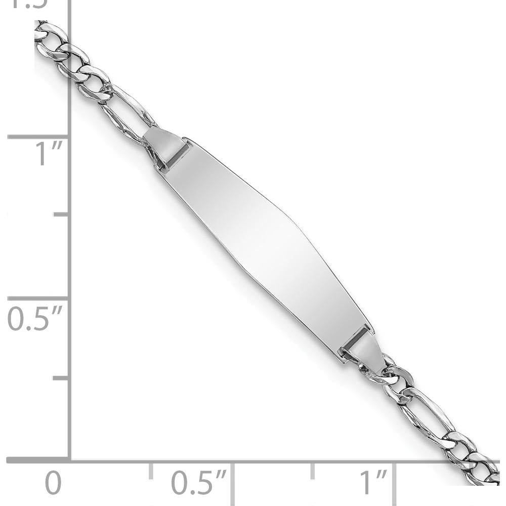 14K White Gold Polished Semi-Solid Figaro Link ID Bracelet for Baby/Child with Engravable Plate - 6" Length by Oro Pregiato