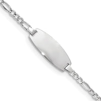 14K White Gold Polished Semi-Solid Figaro Link ID Bracelet with 18.5x8.5mm Plate, 7" Length by Oro Pregiato