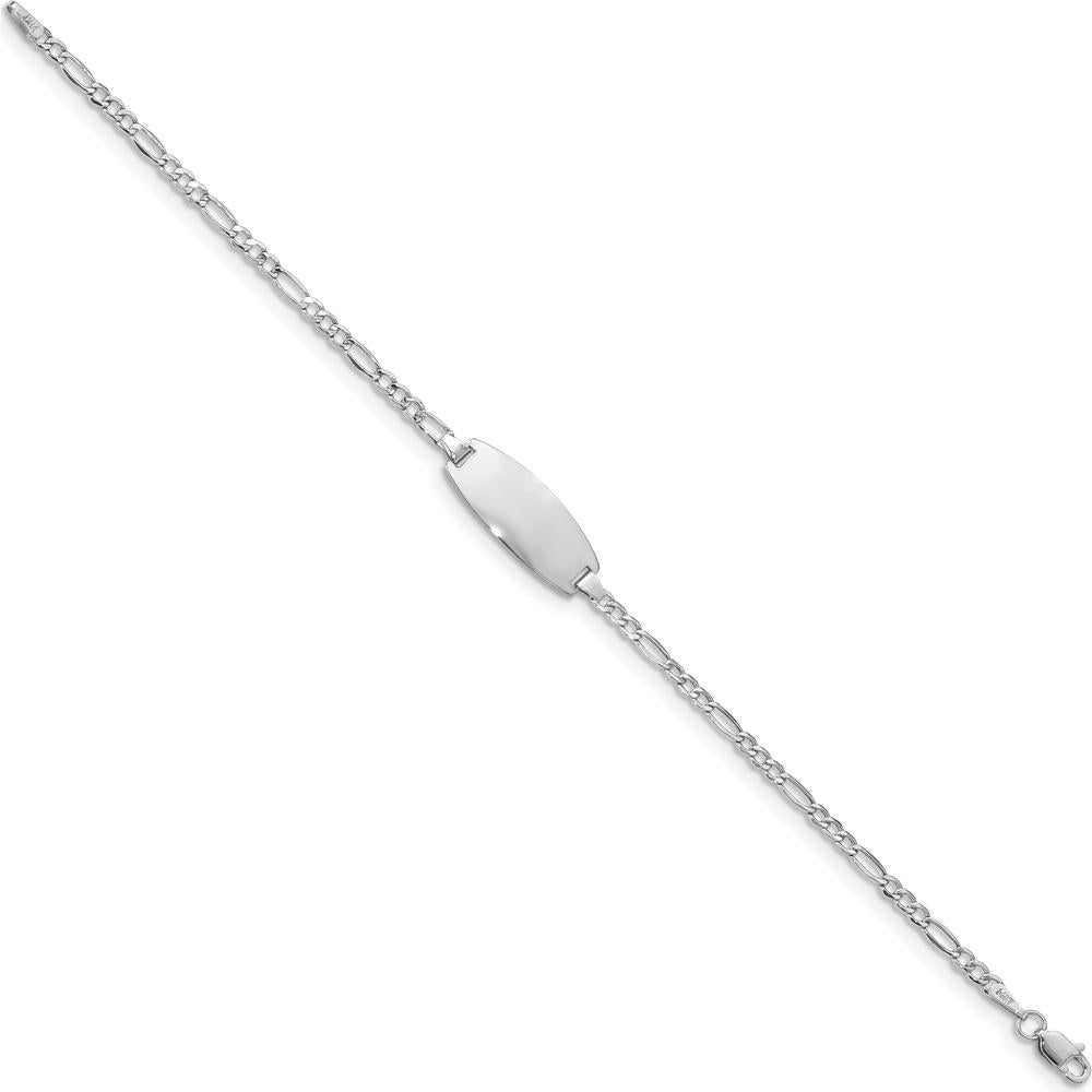 14K White Gold Polished Semi-Solid Figaro Link ID Bracelet with 18.5x8.5mm Plate, 7" Length by Oro Pregiato