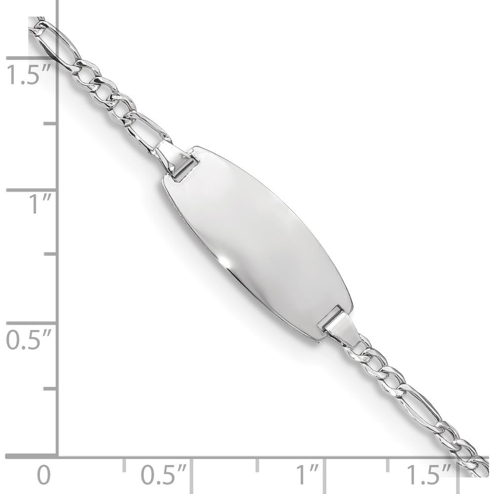 14K White Gold Polished Semi-Solid Figaro Link ID Bracelet with 18.5x8.5mm Plate, 7" Length by Oro Pregiato