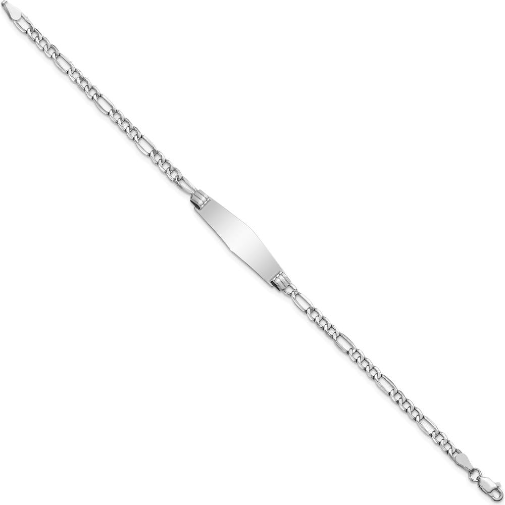 14K White Gold Polished Semi-Solid Figaro Link ID Bracelet with Diamond Shape Plate - 8 Inches by Oro Pregiato