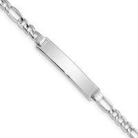 14K White Gold Polished Semi-Solid Figaro Link ID Bracelet with Engravable Plate - 8" Length by Oro Pregiato