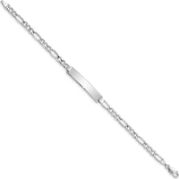 14K White Gold Polished Semi-Solid Figaro Link ID Bracelet with Engravable Plate - 8" Length by Oro Pregiato