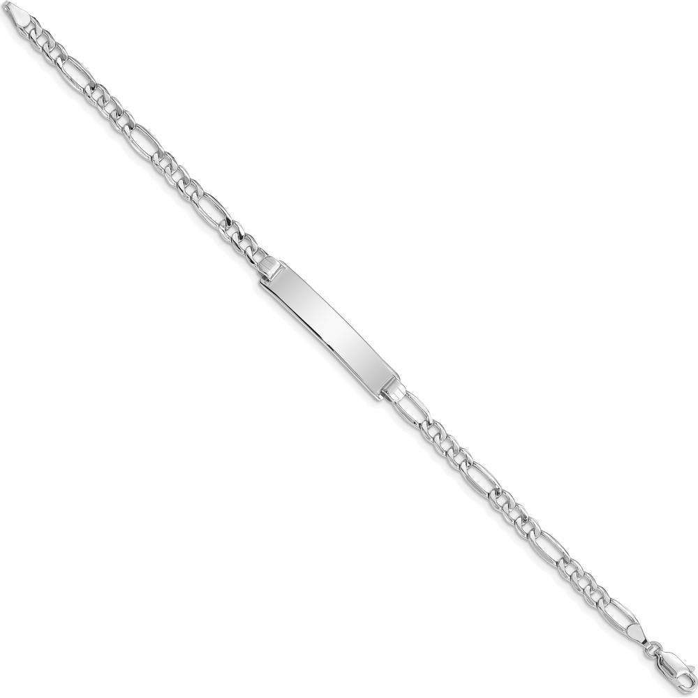 14K White Gold Polished Semi-Solid Figaro Link ID Bracelet with Engravable Plate - 8" Length by Oro Pregiato