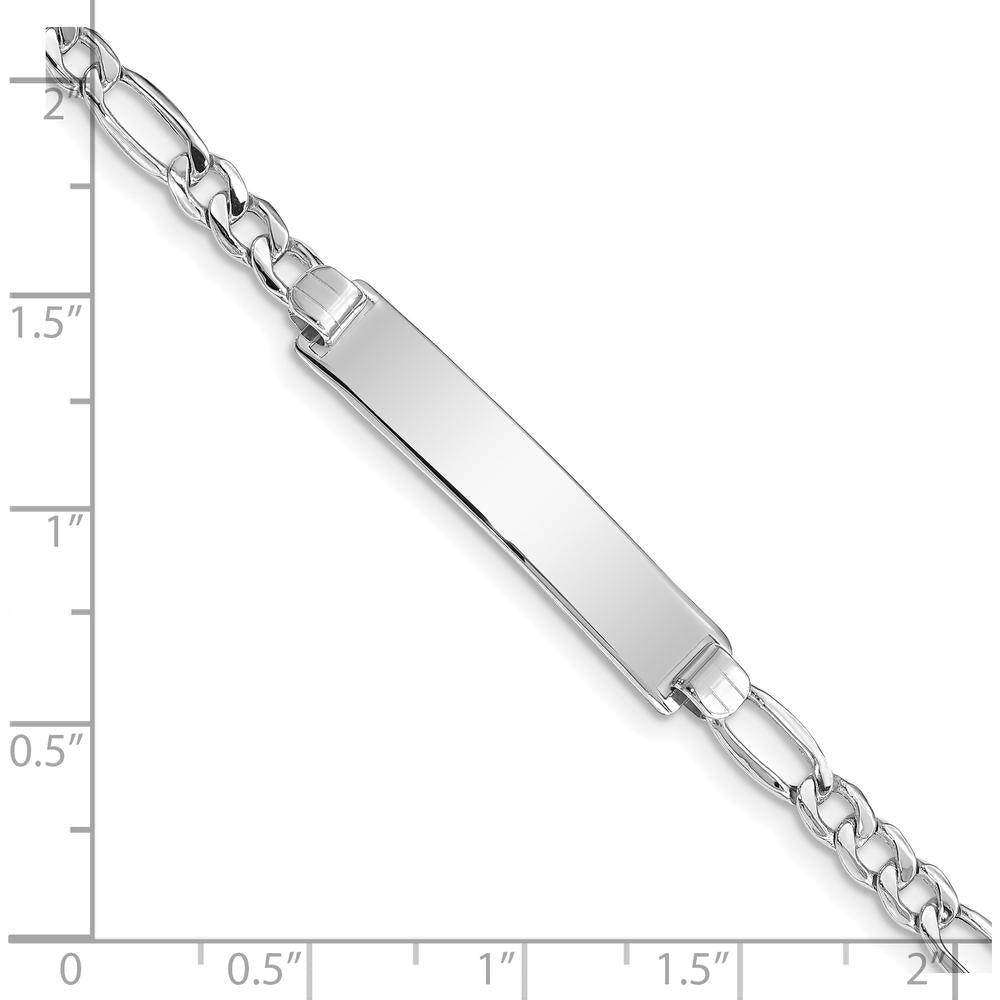 14K White Gold Polished Semi-Solid Figaro Link ID Bracelet with Engravable Plate - 8" Length by Oro Pregiato