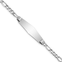 14K White Gold Polished Semi-Solid Figaro Link ID Bracelet with Soft Diamond Shape Plate - 7" Length by Oro Pregiato