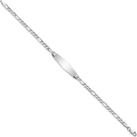 14K White Gold Polished Semi-Solid Figaro Link ID Bracelet with Soft Diamond Shape Plate - 7" Length by Oro Pregiato