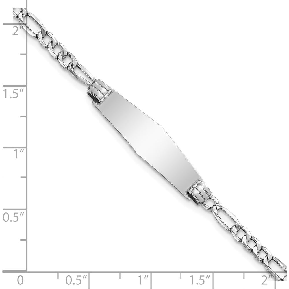 14K White Gold Polished Semi-Solid Figaro Link ID Bracelet with Soft Diamond Shape Plate - 7" Length by Oro Pregiato