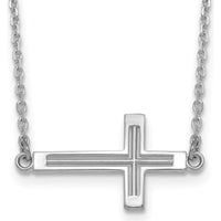 14K White Gold Polished Sideways Cross Pendant Necklace 19" by 0