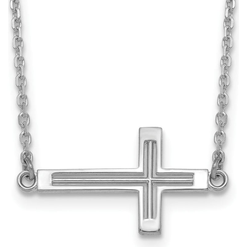 14K White Gold Polished Sideways Cross Pendant Necklace 19" by 0