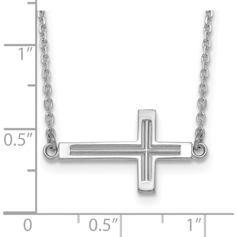 14K White Gold Polished Sideways Cross Pendant Necklace 19" by 0