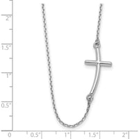 14K White Gold Polished Sideways Curved Cross Necklace - 19" with Rhodium Plating by 0