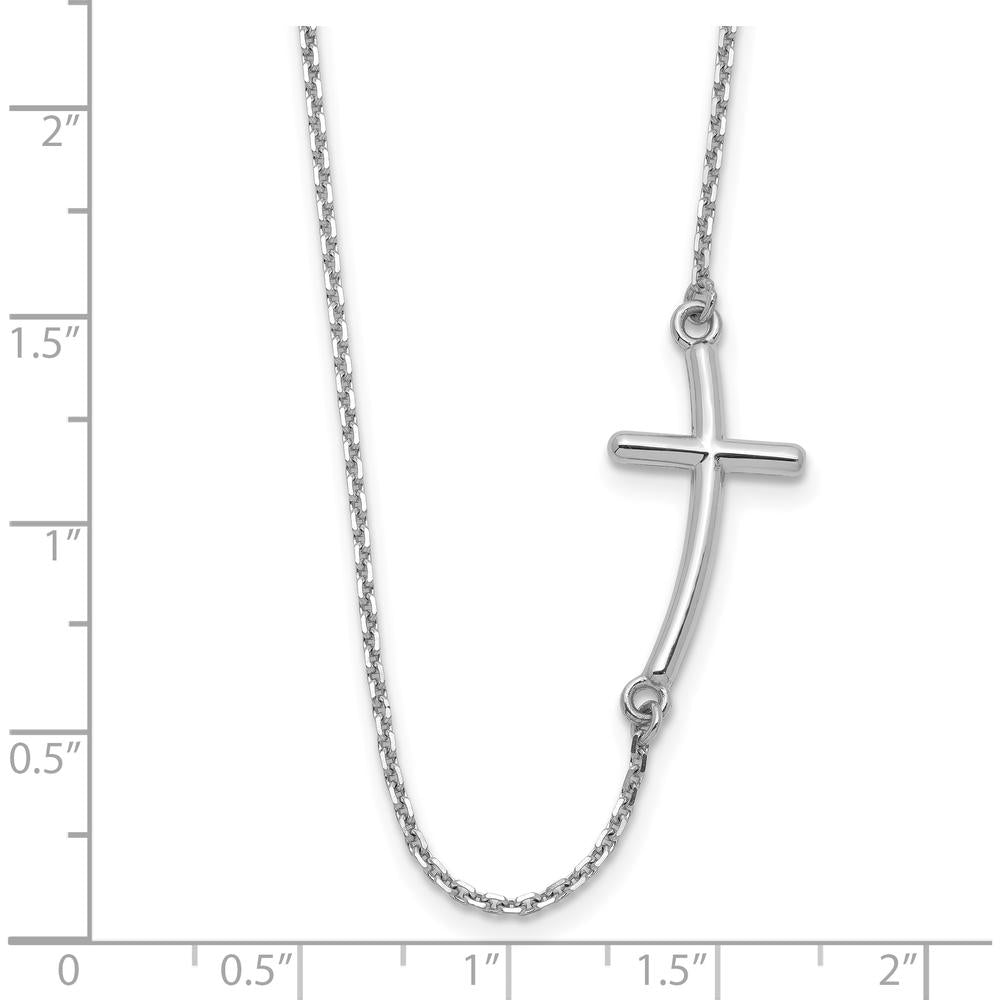 14K White Gold Polished Sideways Curved Cross Necklace - 19" with Rhodium Plating by 0