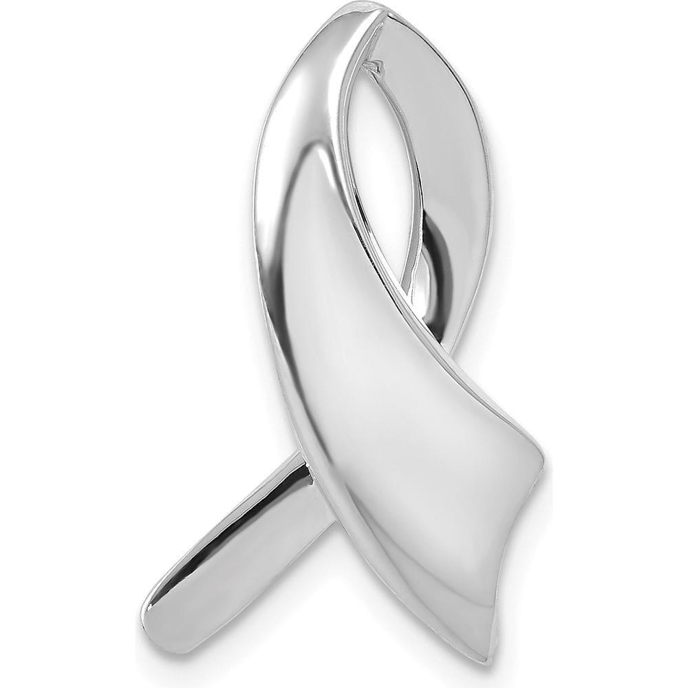 14K White Gold Polished Slide Pendant Fits 2mm Regular and 6mm Fancy Omega - Solid Rhodium Plated by 0