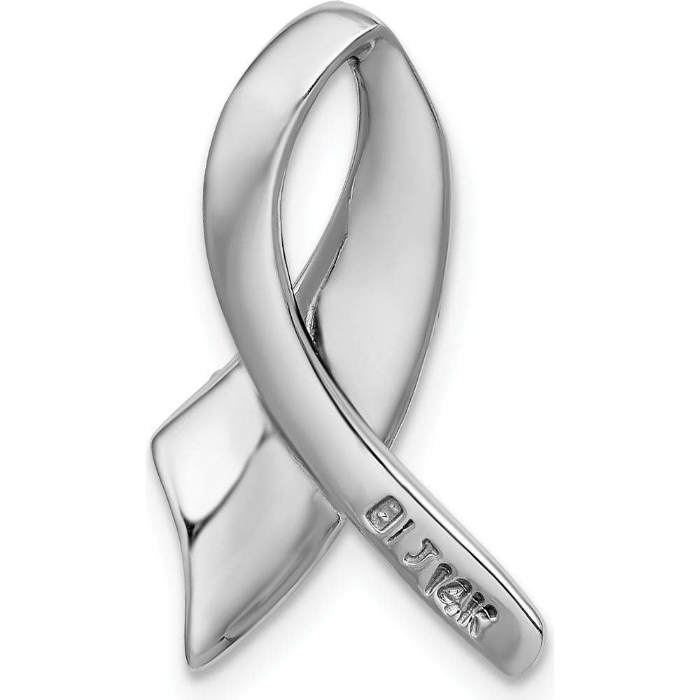 14K White Gold Polished Slide Pendant Fits 2mm Regular and 6mm Fancy Omega - Solid Rhodium Plated by 0