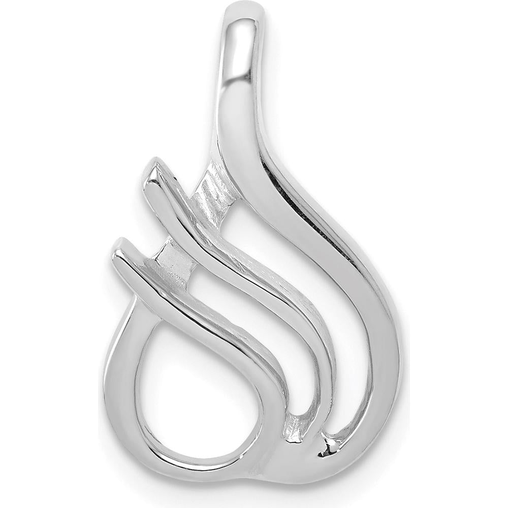 14K White Gold Polished Slide Pendant for 2mm Regular & 4mm Fancy Omega Chain - Rhodium Plated by 0