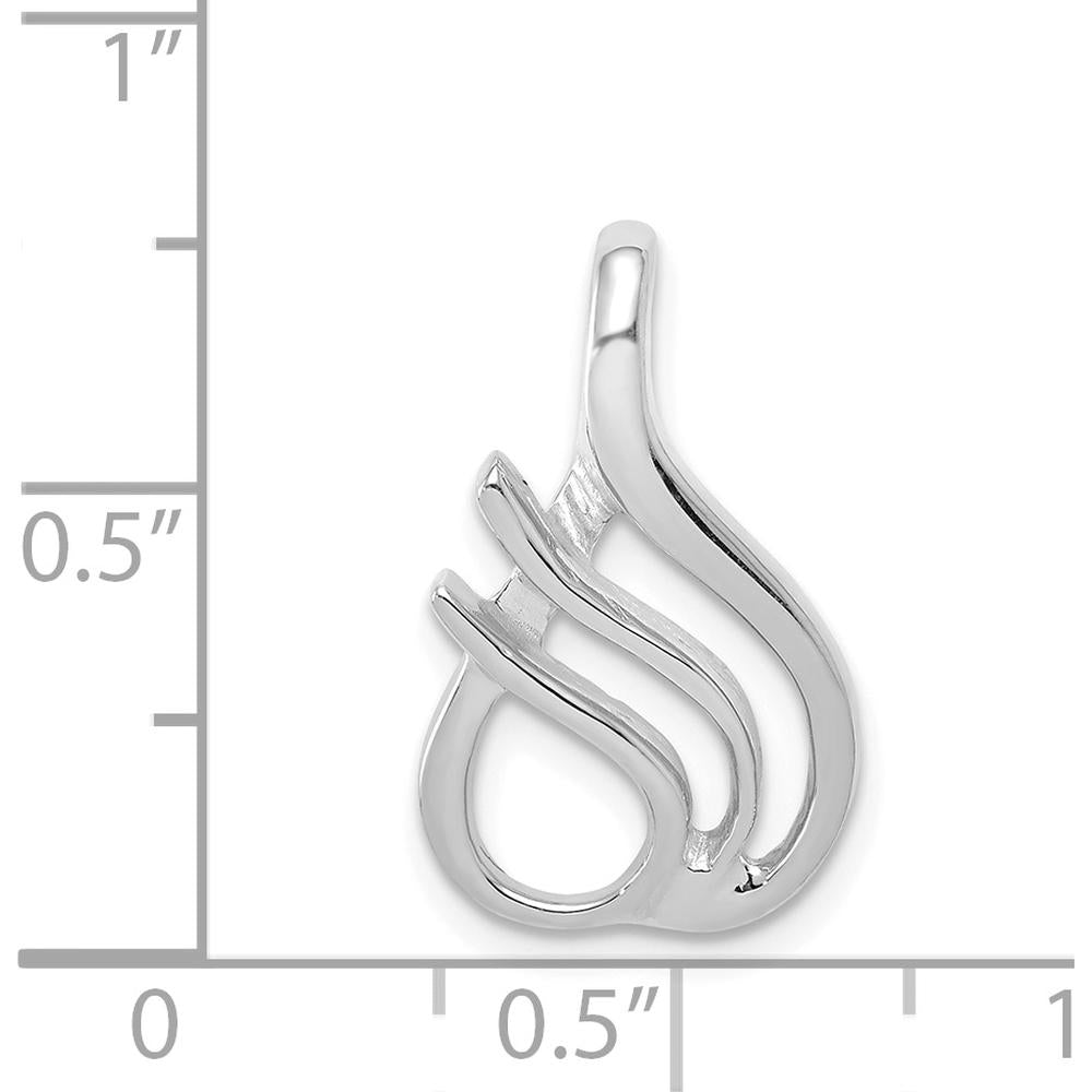 14K White Gold Polished Slide Pendant for 2mm Regular & 4mm Fancy Omega Chain - Rhodium Plated by 0