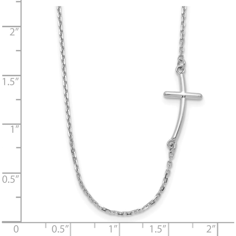 14K White Gold Polished Small Sideways Curved Cross 19" Necklace by 0