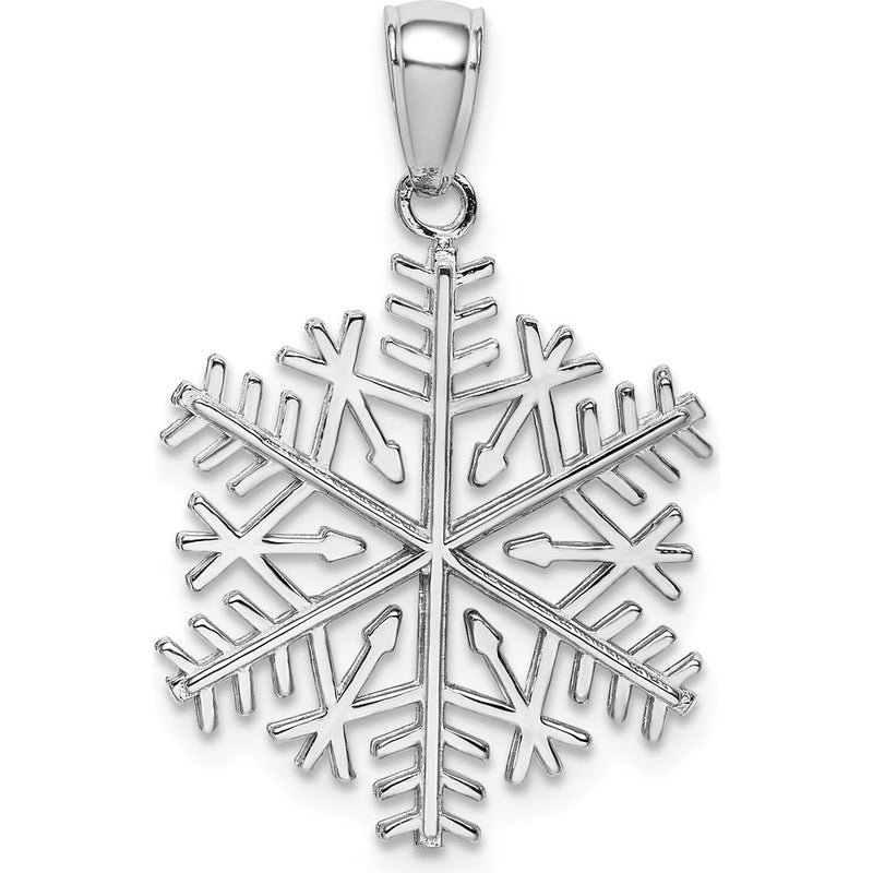 14K White Gold Polished Snowflake Pendant with Rhodium Plating by Oro Pregiato