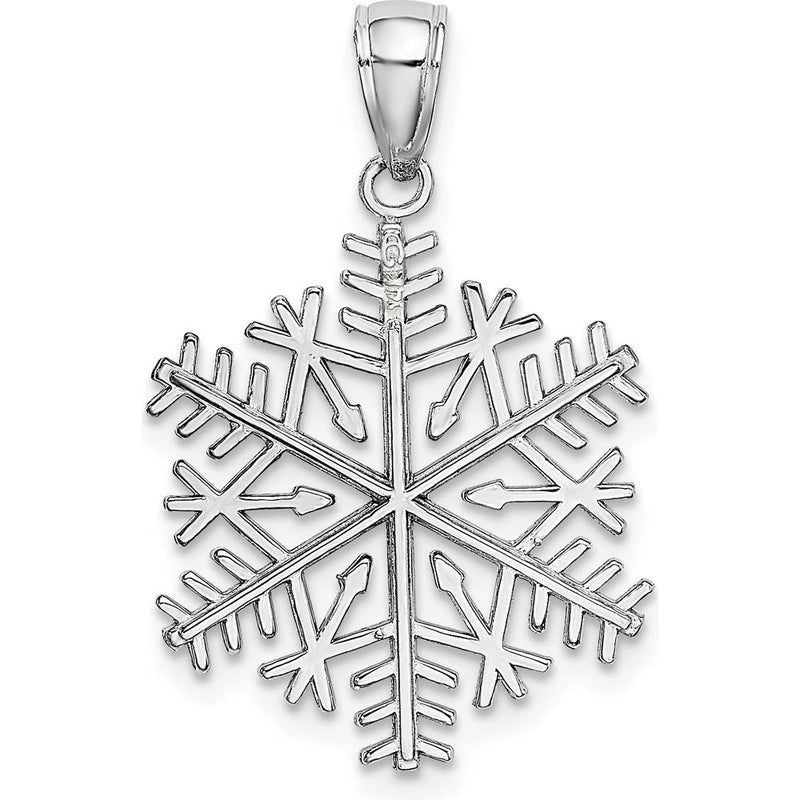 14K White Gold Polished Snowflake Pendant with Rhodium Plating by Oro Pregiato