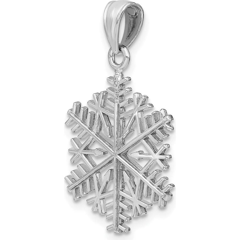 14K White Gold Polished Snowflake Pendant with Rhodium Plating by Oro Pregiato