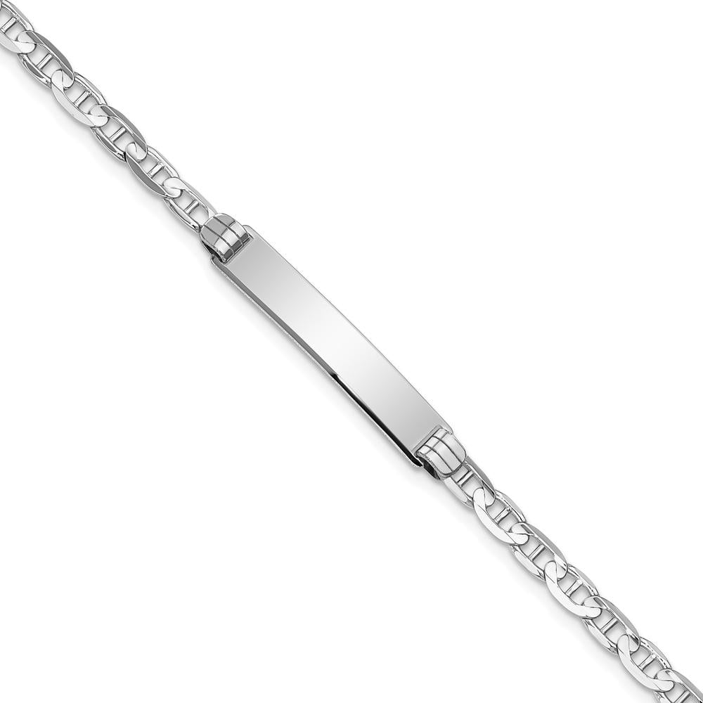 14K White Gold Polished Solid Anchor Link ID Bracelet with Engravable Plate - 8 Inches by Oro Pregiato