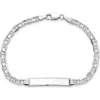 14K White Gold Polished Solid Anchor Link ID Bracelet with Engravable Plate - 8 Inches by Oro Pregiato