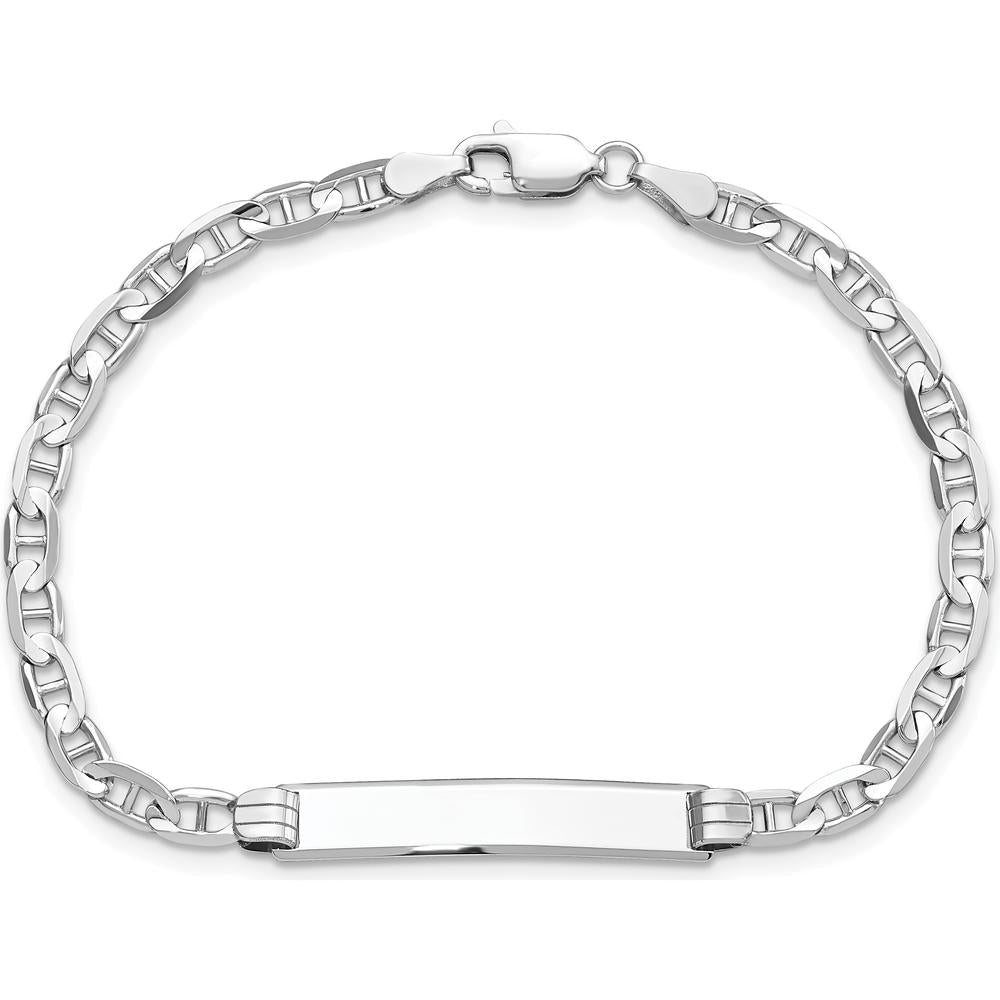 14K White Gold Polished Solid Anchor Link ID Bracelet with Engravable Plate - 8 Inches by Oro Pregiato