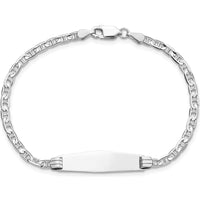 14K White Gold Polished Solid Anchor Link ID Bracelet with Engravable Plate - 8" Length by Oro Pregiato