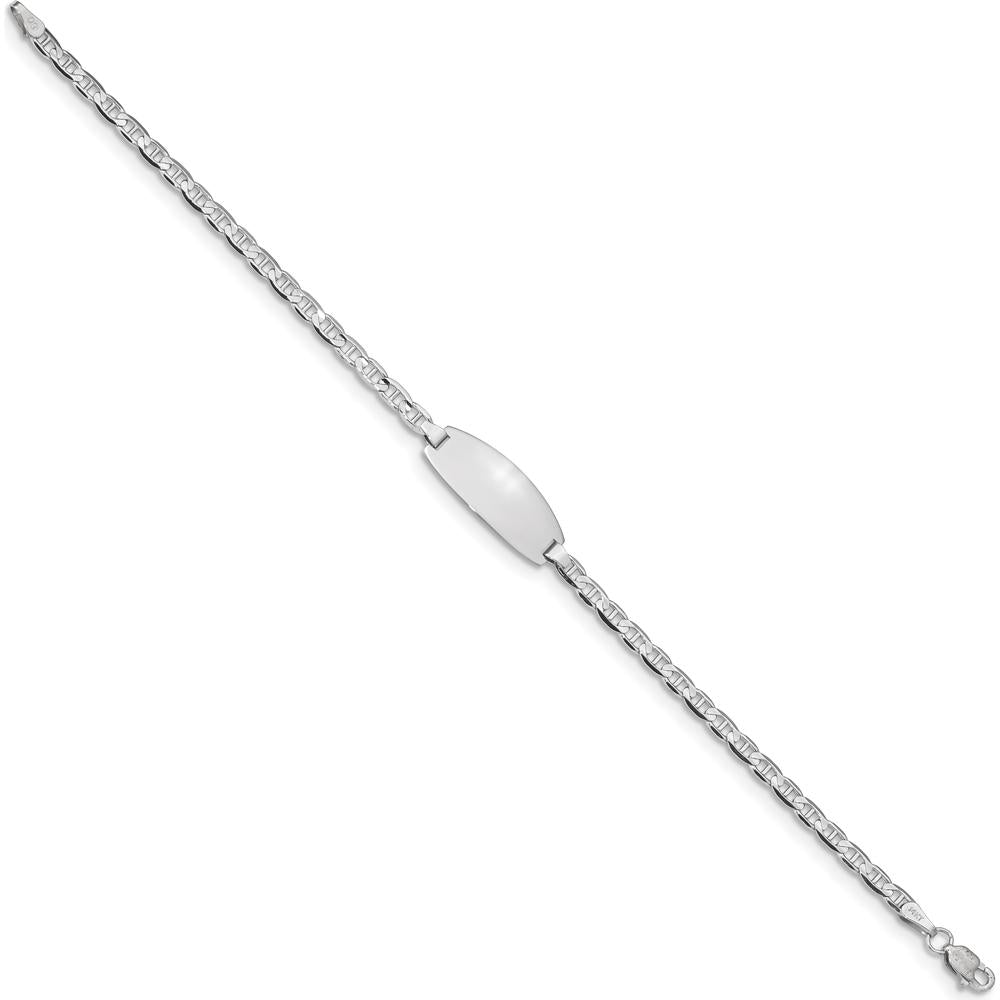 14K White Gold Polished Solid Chain Anchor Link ID Bracelet - 7" Length by Oro Pregiato