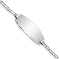 14K White Gold Polished Solid Chain Curb Link Baby/Child ID Bracelet with Engravable Oval Plate - 6" Length by Oro Pregiato