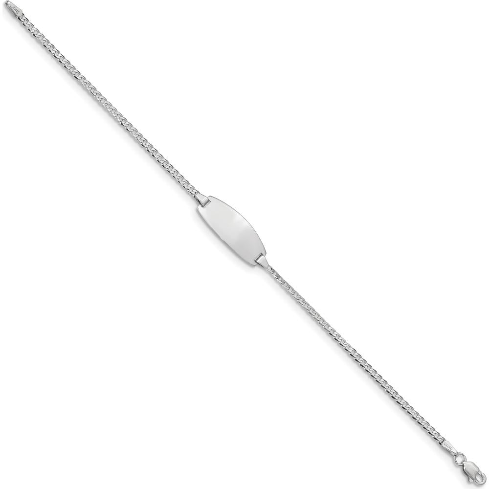 14K White Gold Polished Solid Chain Curb Link Baby/Child ID Bracelet with Engravable Oval Plate - 6" Length by Oro Pregiato