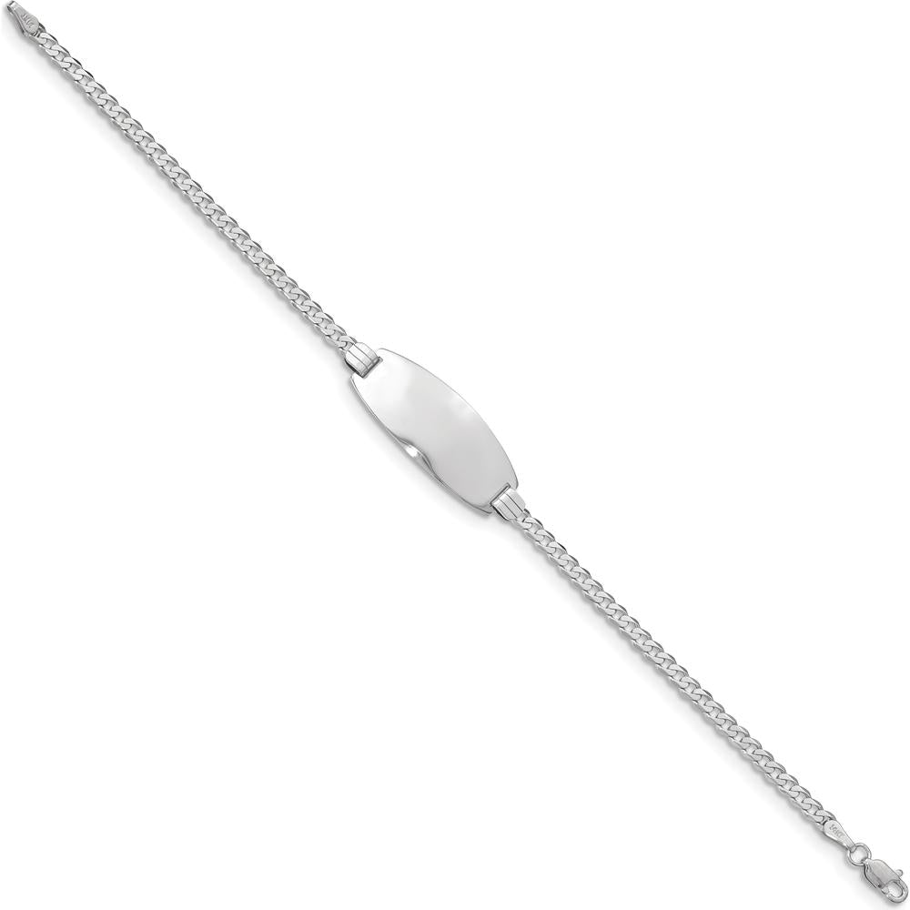 14K White Gold Polished Solid Chain Curb Link ID Bracelet - 7" Length by Oro Pregiato