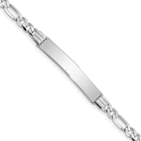 14K White Gold Polished Solid Chain Figaro Link ID Bracelet with 33.5mm Plate - 8" Length by Oro Pregiato