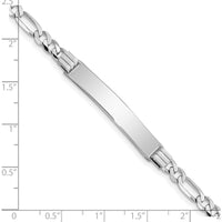 14K White Gold Polished Solid Chain Figaro Link ID Bracelet with 33.5mm Plate - 8" Length by Oro Pregiato