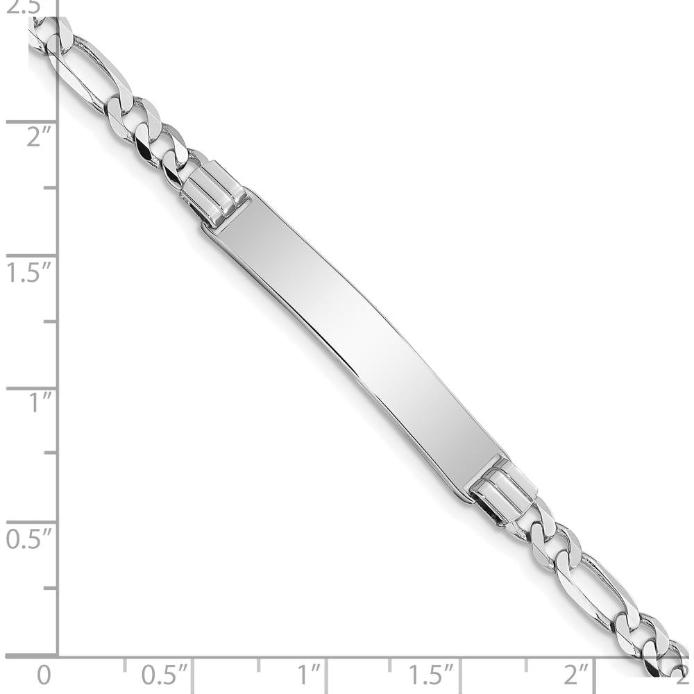 14K White Gold Polished Solid Chain Figaro Link ID Bracelet with 33.5mm Plate - 8" Length by Oro Pregiato
