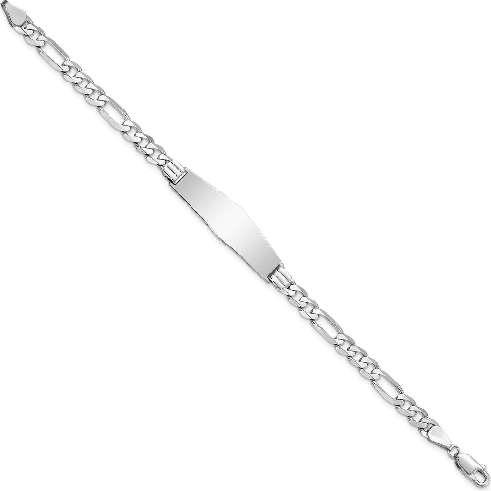 14K White Gold Polished Solid Chain Figaro Link ID Bracelet with Diamond-Shaped 33x9mm Plate - 7 Inch Length by Oro Pregiato