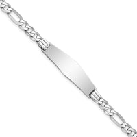 14K White Gold Polished Solid Chain Figaro Link ID Bracelet with Engravable 33x9mm Plate - 8" Length by Oro Pregiato