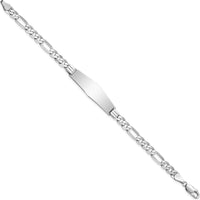 14K White Gold Polished Solid Chain Figaro Link ID Bracelet with Engravable 33x9mm Plate - 8" Length by Oro Pregiato