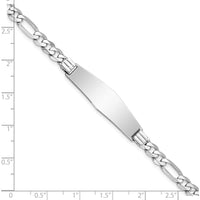 14K White Gold Polished Solid Chain Figaro Link ID Bracelet with Engravable 33x9mm Plate - 8" Length by Oro Pregiato