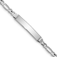 14K White Gold Polished Solid Chain Figaro Link ID Bracelet with Engravable Plate - 8" Length by Oro Pregiato