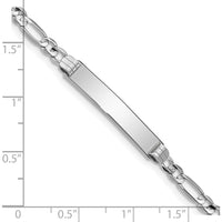 14K White Gold Polished Solid Chain Figaro Link ID Bracelet with Engravable Plate - 8" Length by Oro Pregiato