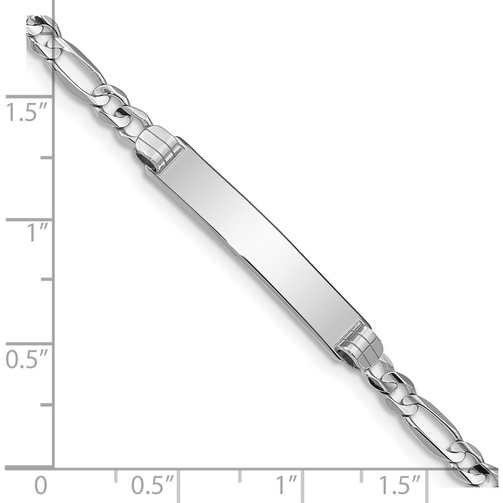 14K White Gold Polished Solid Chain Figaro Link ID Bracelet with Engravable Plate - 8" Length by Oro Pregiato
