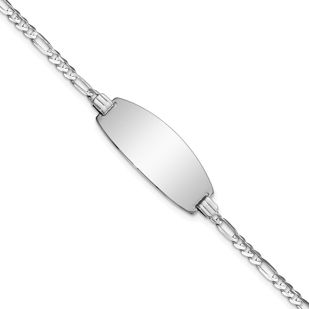 14K White Gold Polished Solid Chain Figaro Link Oval 8" ID Bracelet by Oro Pregiato