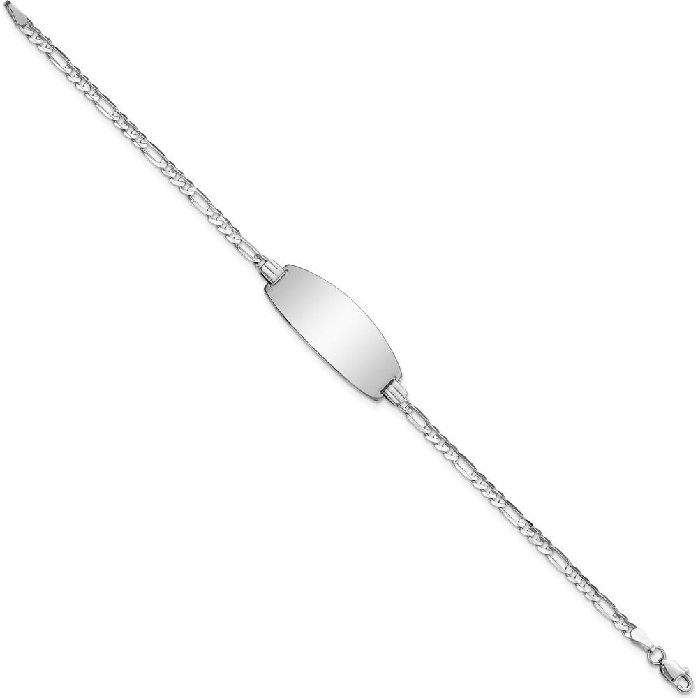 14K White Gold Polished Solid Chain Figaro Link Oval 8" ID Bracelet by Oro Pregiato